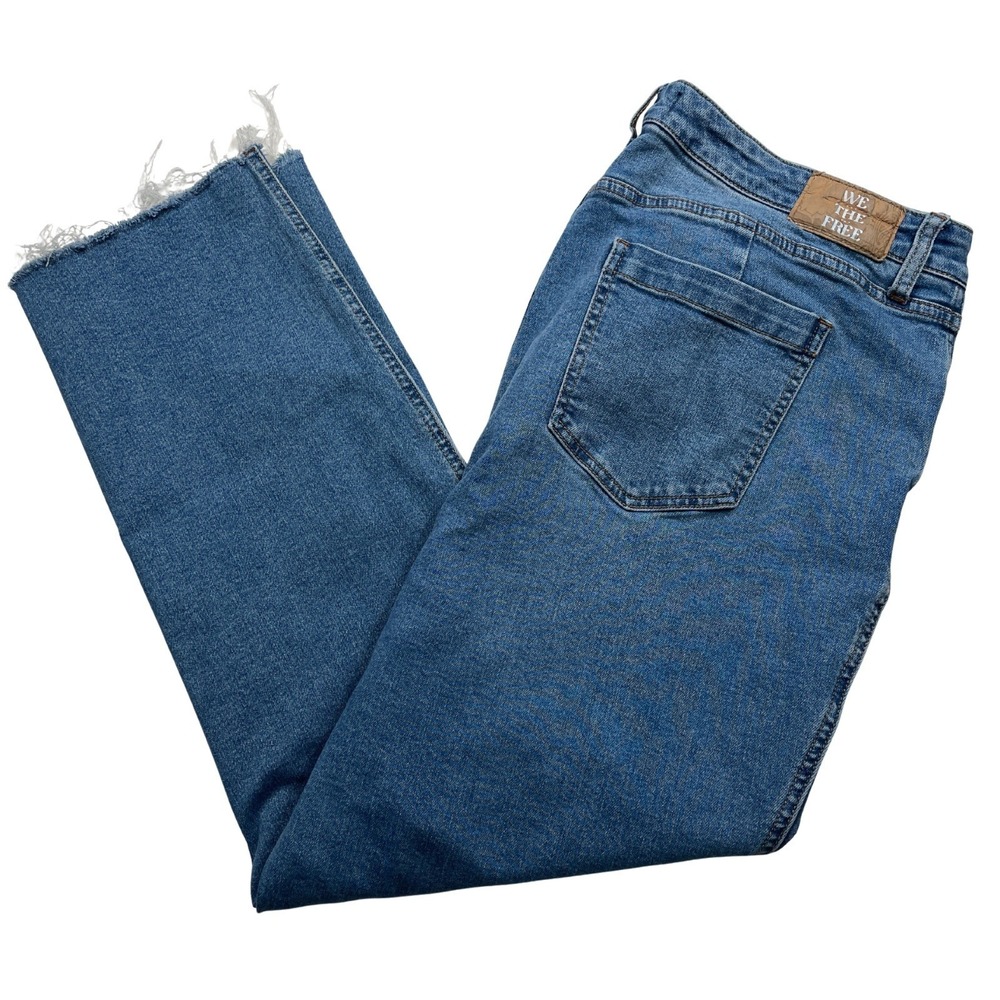 Free People‎ 🌸 We The Free Cropped Women's Jeans 35 Raw Hem Straight Leg Boho